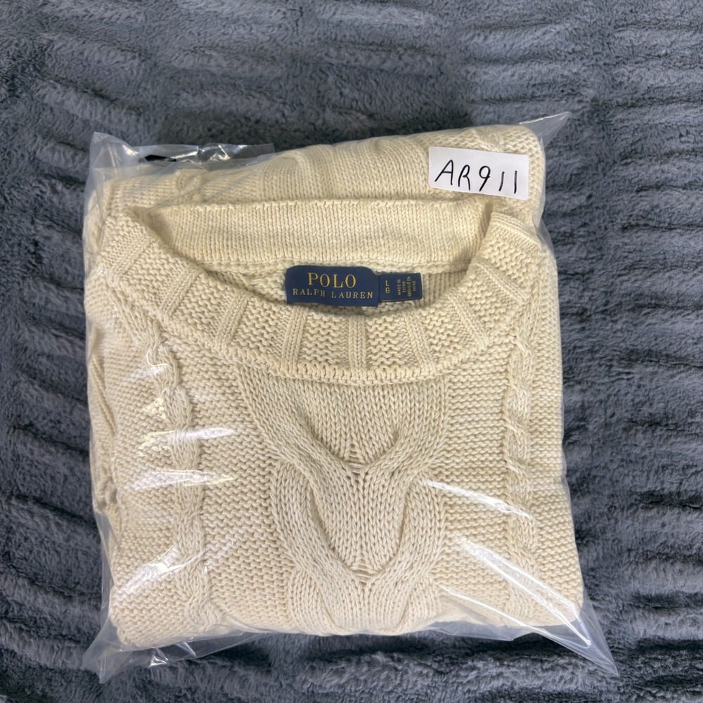 Polo Ralph Lauren Cream Cotton Cable Knit Side Button Sweater Large AR911 - Picture 8 of 8